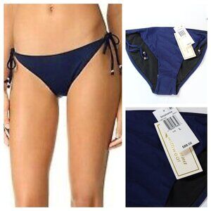Shoshanna Bahamas Bead Side Tie Swim Bikini Bottom Navy Blue Large NWT
